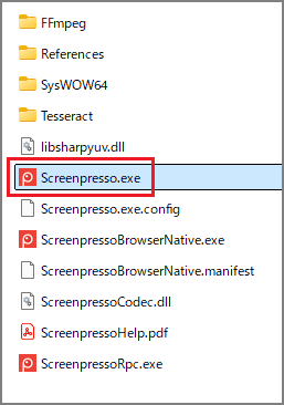 アプリケーション実行ファイル（.exe）とそのインストール先のフォルダ